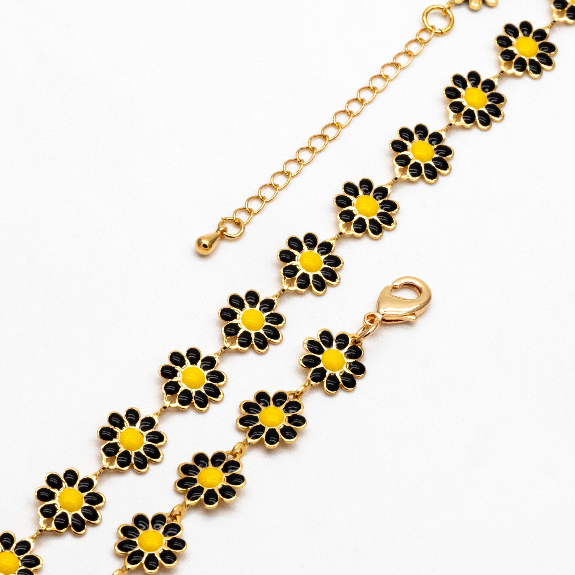 Gold plated Enamel Daisy Chain, Finished Bracelet/ Anklet/ Necklace with Extender Chain, Adjustable Rainbow Jewelry, Ready to Wear (#LK-580)